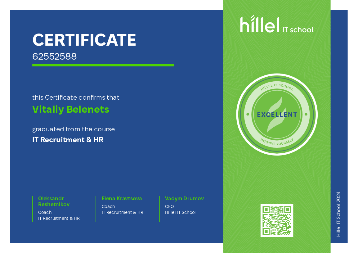 сертификат Виталий Беленец