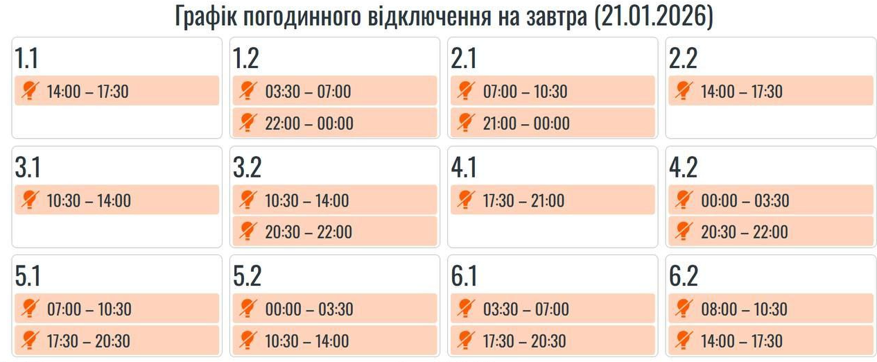 Power Outages in Ivano-Frankivsk Region on January 21, 2026