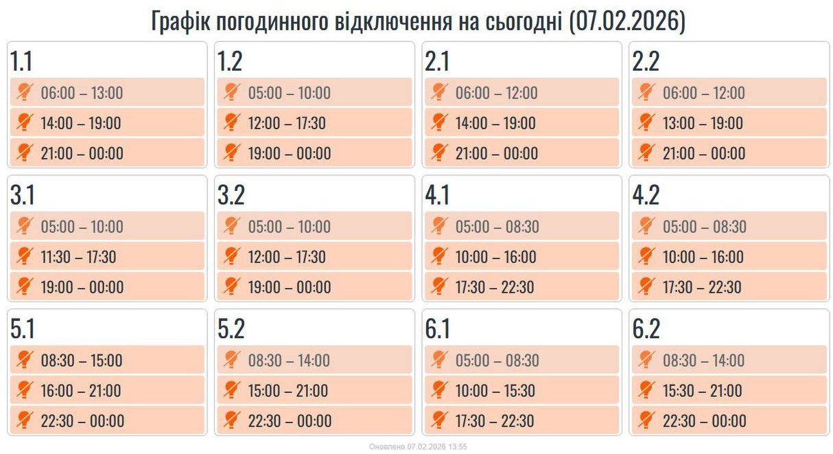 Electricity outage schedules in Ivano-Frankivsk on February 7