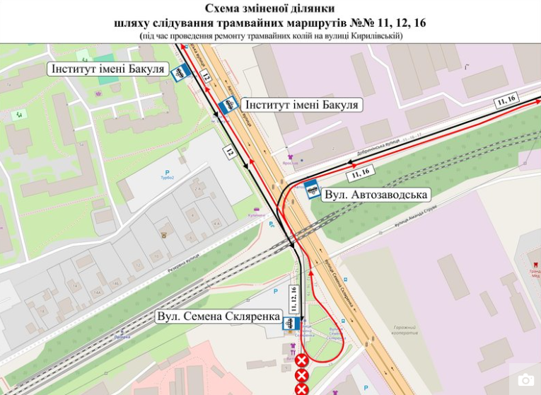 Маршрут трамваїв №11, 12, 16
