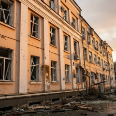 Поврежденное здание Министерства образования