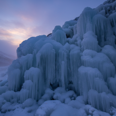 Frozen Manyavsky Waterfall in the Carpathians