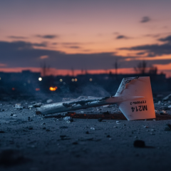 Drone fragments on the building