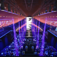 Сцена Национального отбора Евровидения-2026 с движущимися элементами и балконом