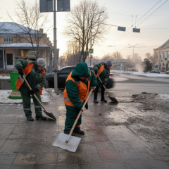 Комунальники работают во время ледяного дождя