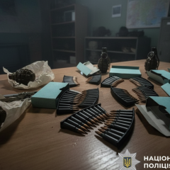Чоловік з гранатами та патронами