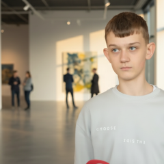 Blocks of students' creative works at the exhibition