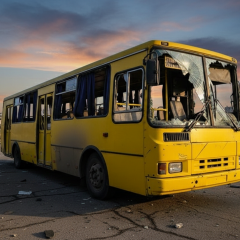 Российский дрон попал в маршрутный автобус в Херсоне