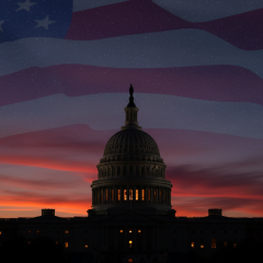 Флаг США на фоне глобуса