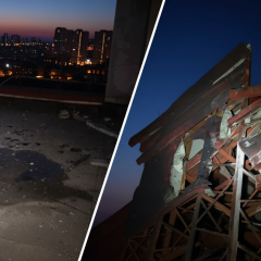 Фрагменти дрона на даху 16-поверхівки в Києві