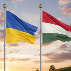Флаги Украины и Венгрии на фоне