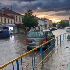 Підтоплена вулиця в місті Вінниця після зливи