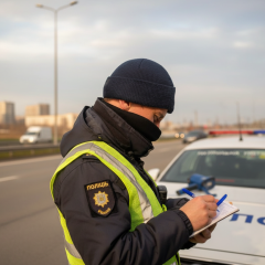 Полиция проверяет авто на дороге