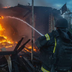 Destroyed train station in Shostka after the attack