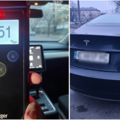 Drunk driver stealing Tesla with Mercedes