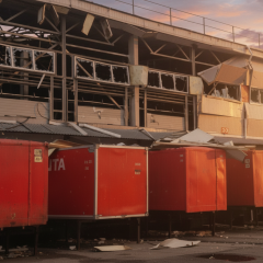 Damaged Nova Poshta terminal in Dnipro