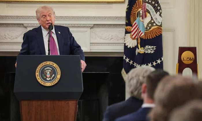 Portrait of Trump being interviewed on TV