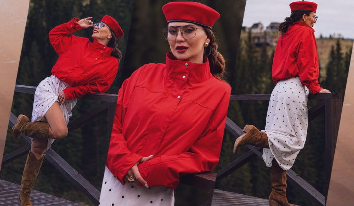 Stylish outfit with red jacket