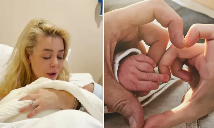 Alina Grosu with her newborn son