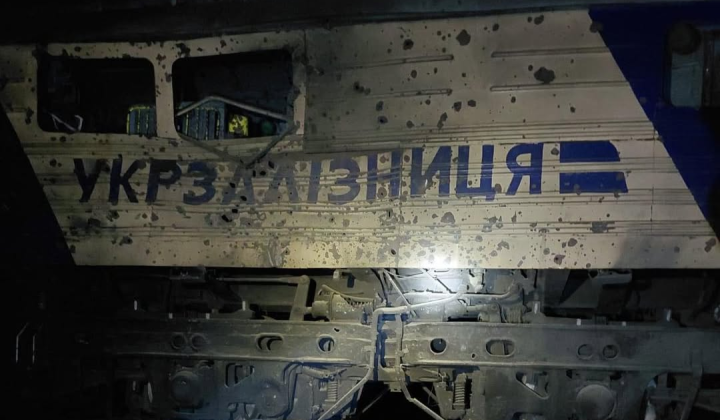 Damaged electric locomotive from the attack