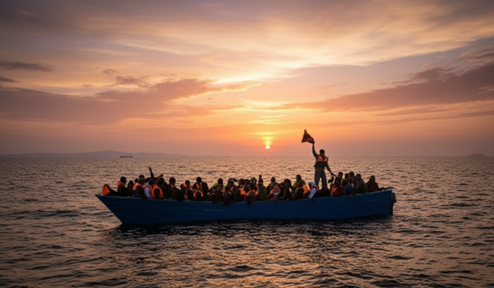 Boat with migrants off Libya