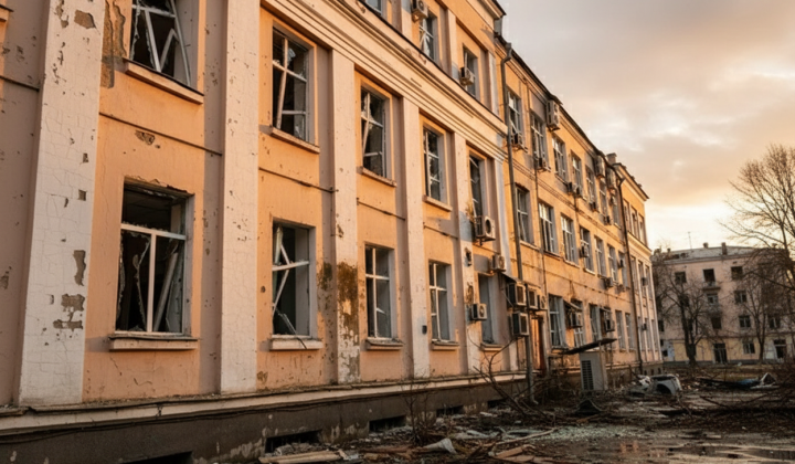 Пошкоджена будівля Міносвіти
