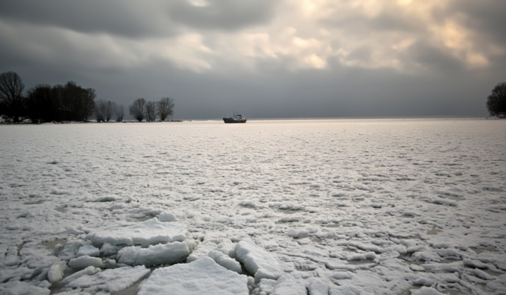 People on a boat in the ice