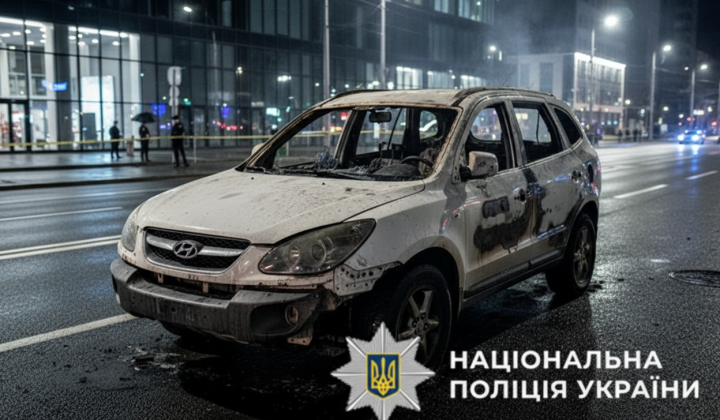 Car ablaze in front of hot news