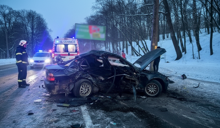 Head-on collision of two cars in Kyiv