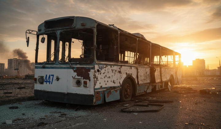 Damaged trolleybuses in Kherson and Sumy