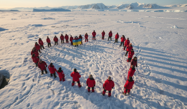 Valentine's card for polar explorers with flag