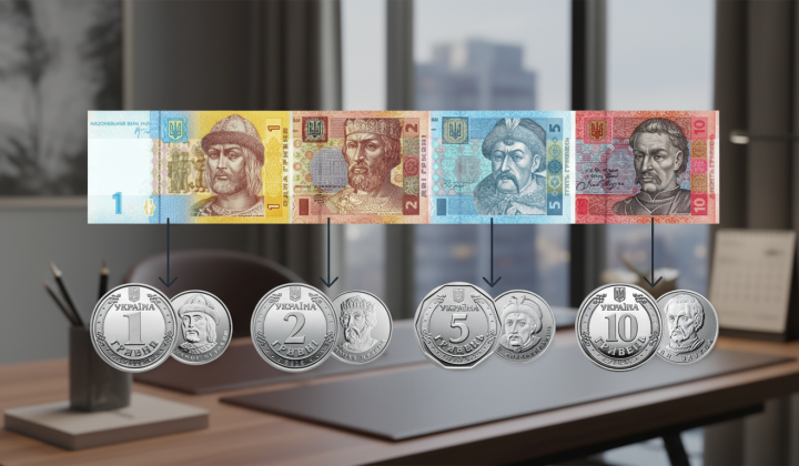 Банкноты 1, 2, 5 и 10 гривен