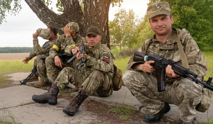 Двоє військових на тлі зруйнованого будівництва