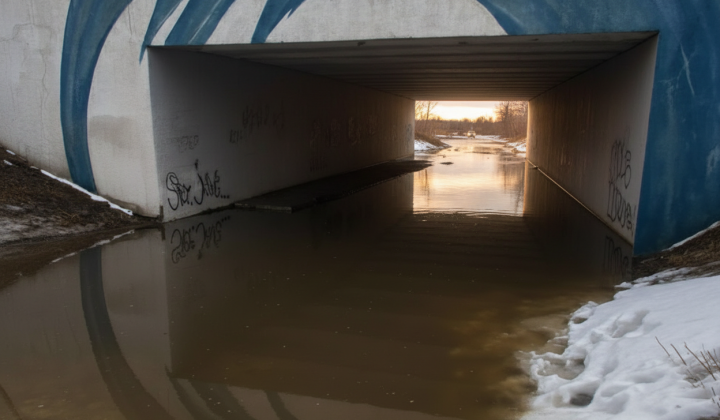 Flooded pedestrian crossing in Kyiv