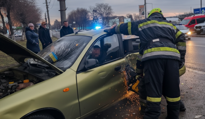 Rescuers unlocking driver and passenger