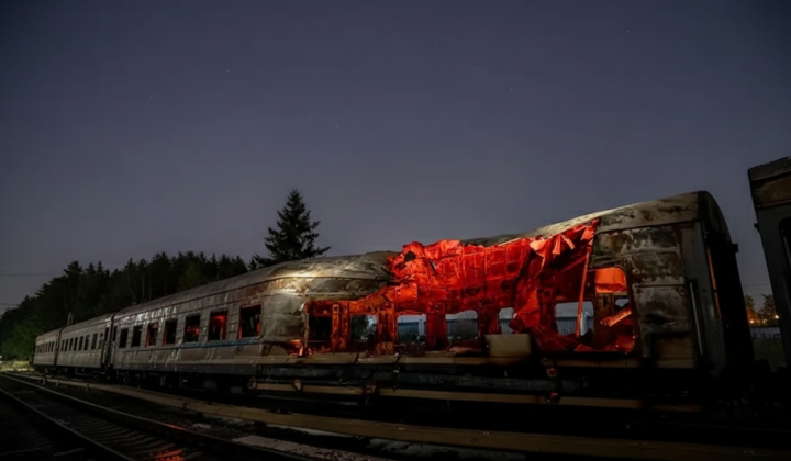 Damaged carriage as art piece: reminder of 2026 attack