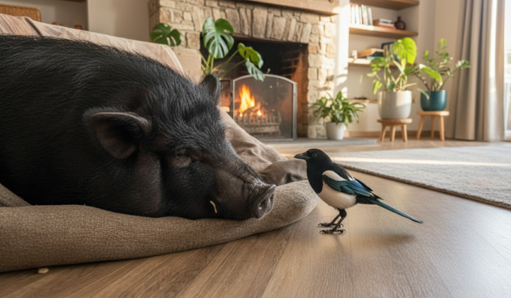 Bird rehabber raises large boar indoors