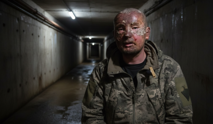 Ukrainian doctor treating wounded soldier