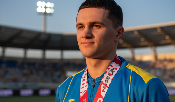 Ukrainian karateka on the podium