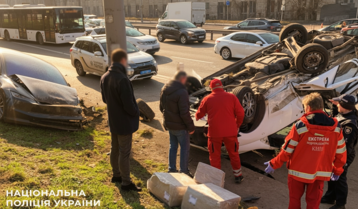 Accident on Beresteiskyi Avenue: minibus overturned