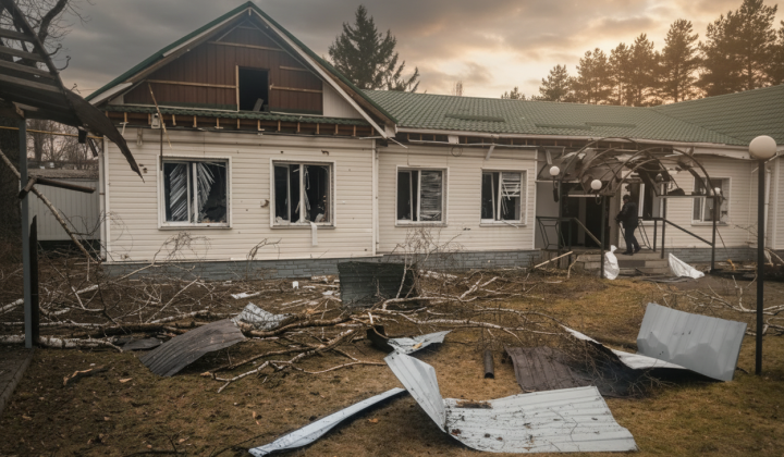 Destroyed buildings after shelling in Russia