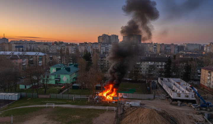Зависокі дими над зруйнованими будівлями