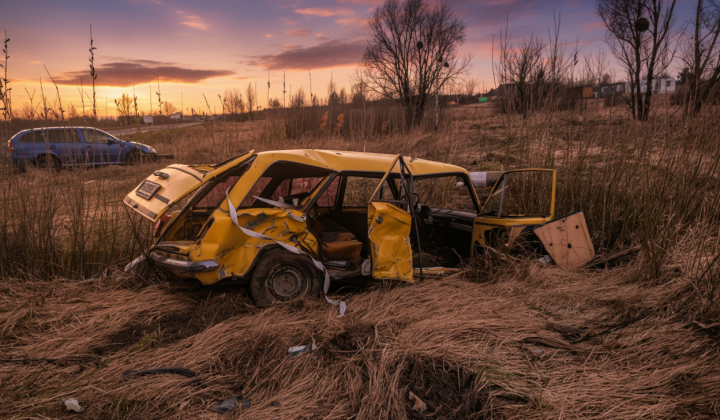 Car accident on the highway: VAZ-2102 and Skoda