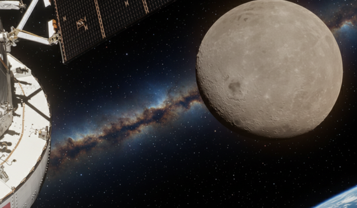 Orion spacecraft with crew returning to Earth