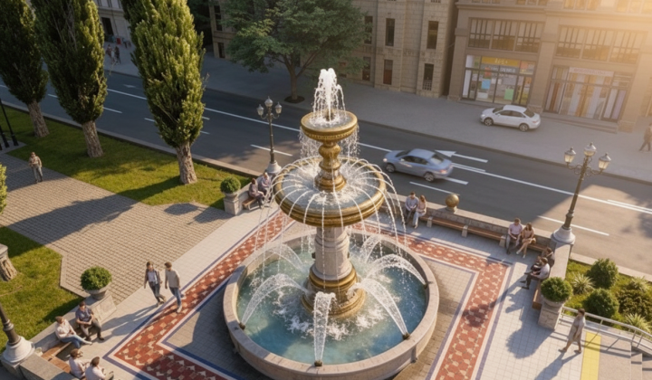 Fountain replacing fallen Lenin in Kyiv