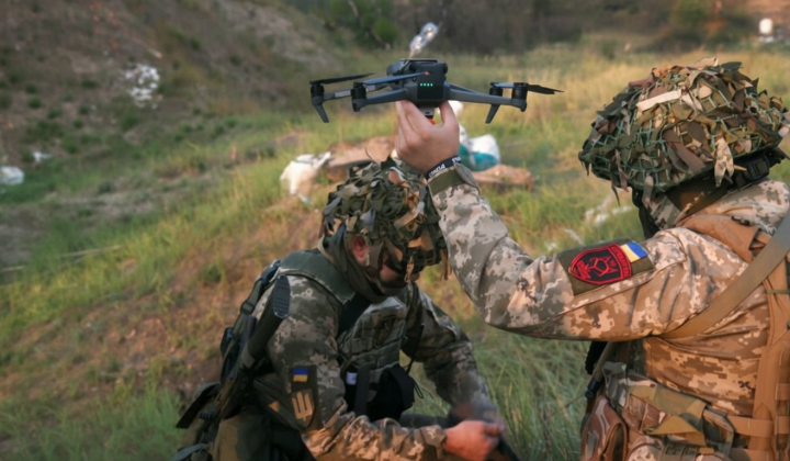 Drone destroying military equipment
