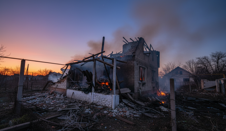 Destroyed buildings and injured people
