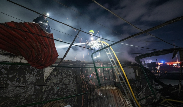 Destroyed houses and grain ship