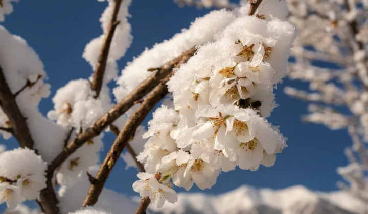 Fruits on branch during spring frosts