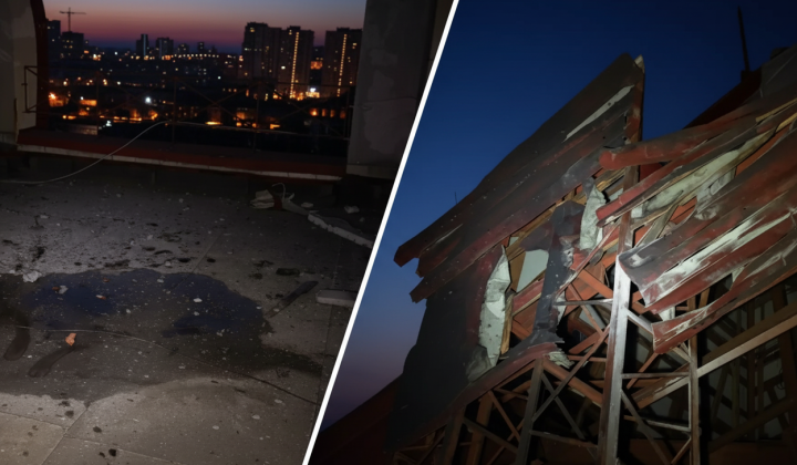 Фрагменти дрона на даху 16-поверхівки в Києві